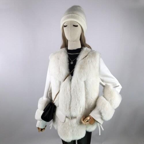 White Faux Fur Coat Fashion Winter Coat Women Faux Fur Leather Jacket Sleeveless V Neck High Quality Plus Size Moto Biker Style
