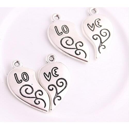 Sweet Bell 20 set Antique love Charms Carving best friends Jewelry Findings Heart pendant Fit Diy Jewelry 4A613