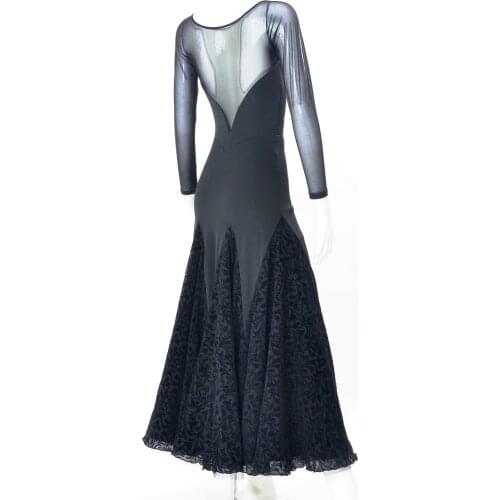 Modern dance ballroom dance long sleeve Halter big flare hem perspective modern dance dress W15057