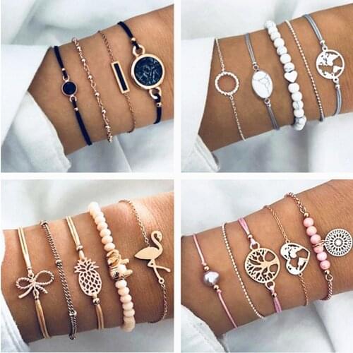 Bohemian Bracelet Set Shell Map Pineapple Heart Natural Stone Beads Chains Bangle For Women Charm Boho Jewelry Wholesale