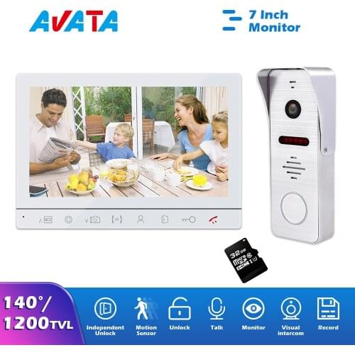 7 Inch Wired Video Intercom for Home Video Doorphone With Outdoor 1200TVL Doorbell Camera Motion Detection Record Open 2 Locks