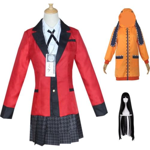 Adult Elder Girls Kakegurui Yumeko Jabami Jacket Skirt Coat Wig Cosplay Japanese School Uniforms Yomoduki Runa Anime Costume