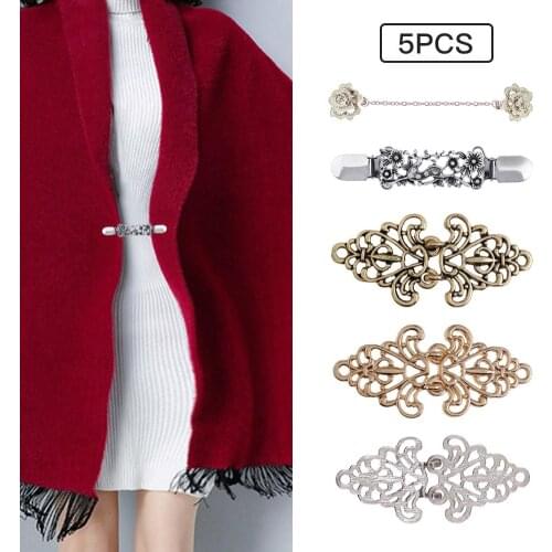 5PCS Vintage Sweater Shawl Clip Dresses Cardigan Collar Clip Flower Patterns Clip For Women Girls DIY Clothes Clips