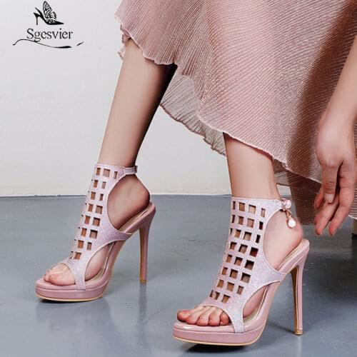 Sgesvier 2021 Plus Size 32-50 Gold Pink Fashion Sexy Thin High Heel Platform Female Lady Sandal Women Summer Gladiator sandals