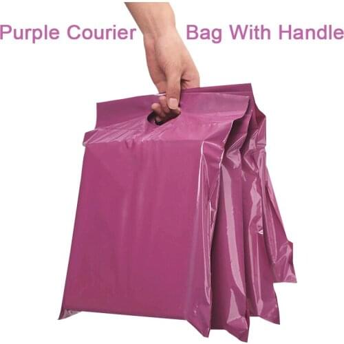 10pcs Purple Tote Bag Express Bag with handle Courier Bag Self-Seal Adhesive Waterproof Plastic Poly Envelope Storage Bags