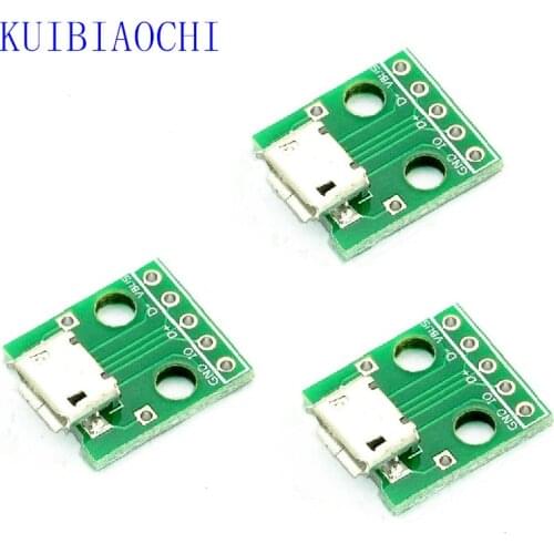 10pcs/lot MICRO USB To DIP Adapter 5pin Female Connector B Type PCB Converter Breadboard USB-01 Switch Board SMT Mother Seat