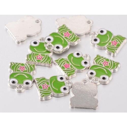 10pcs Lime Green Enamel Frog Alloy Pendants For Necklaces Bracelets Jewelry Making DIY Accessories, Hole:1.5mm