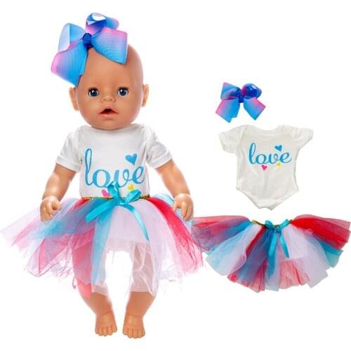 2019New love dress Fit For 43cm baby Doll Reborn Babies Clothes And 17inch Doll Accessories