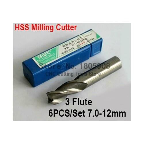 6 pcs/set 7.0~12.0mm 3 Flute Milling Cutter Aluminium End Mill Cutter CNC ,Lathe Tool,Equipment milling cutter rotary cutter