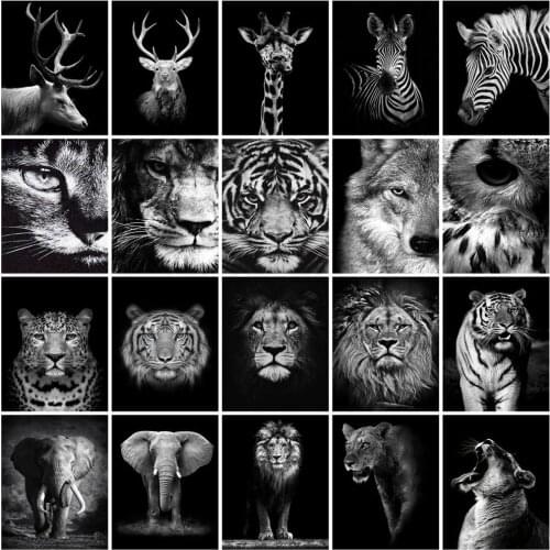 Huacan 5D Diamond Painting Full Square Mosaic Leopard Giraffe Tiger Diamond Embroidery Beads Sets Animal Black And White Puzzle