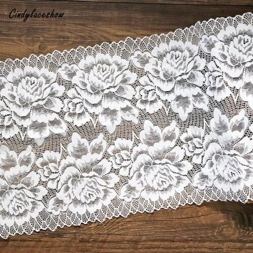 2Yards 23cm Wide White Elastic Stretch Lace Trim Ribbon Floral Elastic Lace Fabric Bra Apparel Lace Lingerie Garters Sewing DIY