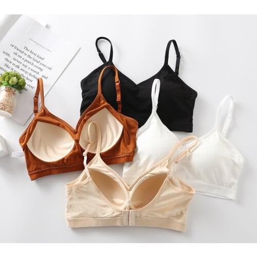 Pure cotton bra, girly underwear, V-neck, U-shaped halter with buckle, small chest gathered, no steel ring, base sling, tube top