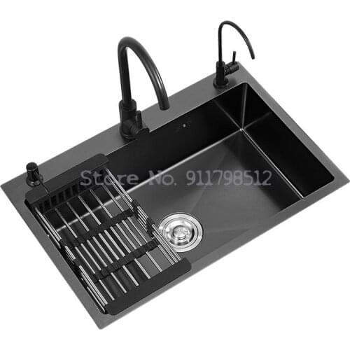 Black Nano Sink 304 Stainless Steel Single-slot Thickened Handmade Basin Kitchen Sink Sink Set