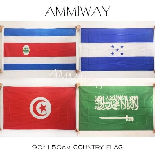 AMMIWAY 90*150cm 3x5 ft Costa Rica Honduras Tunisia Saudi Arabia 100D Polyester Country Flags And Banners Custom National Flag