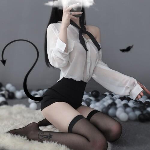 Costumes Women Sexy Lingerie Porn Mini Dress+G-thongs Backless Underwear Erotic Costume Exotic Apparel Secretary Uniform Outfit