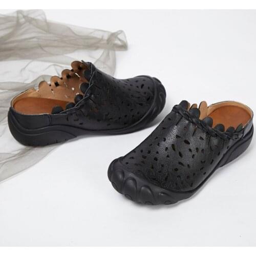 2019 leather cowhide sandals and slippers hollow flower woven womens shoes, five toe, flat-bottomed word slippers