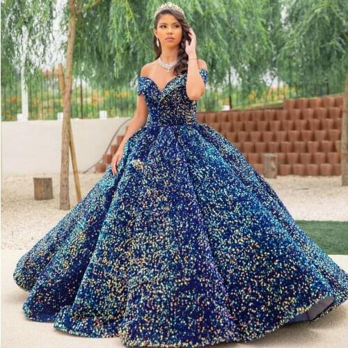 Colorful Quinceanera Dresses Ball Gown Sexy Sparkly Sequined Off Shoulder Sequins Formal Party Prom Evening Gowns