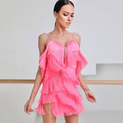Latin Dance Dress Women Suspender Fringe Dress Competition Dress Salsa Performing Outfit Stage Wear Latin Tassel Skirt BL2875
