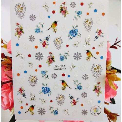 Small fresh Flower Birds Design 3D Nail Sticker Self-adhesive Nail Art Decoraciones Foil Decals Manicure Accessories on Nails
