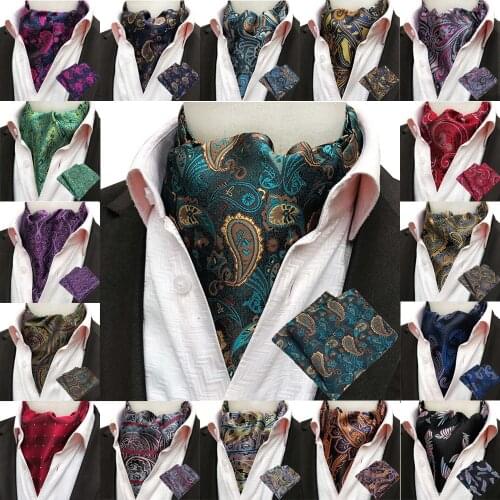 Men Colorful Floral Paisley Jacquard Handkerchief Cravat Ascot Scarf Tie Set BWTHZ0351