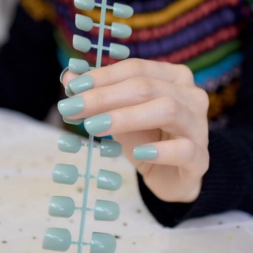 Fashion 24pcs Candy Blue Gray False Nails Square Head Fake Nail Acrylic Nails Tips Daily Wear Full Wrap Tips