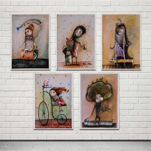 Canvas Printed Creative Wall Art Poster Weird Style Painting Modern Home Decor Illustration Modular Pictures Frame For Bedroom