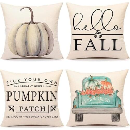 Fall Decor Pillow Covers 18X18 Set of 4 Farmhouse Decorations Throw Cushion Case for Home Decorative Pillows