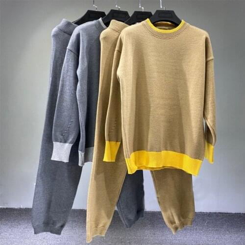 New 2021 fashion women sports tracksuit streetwear ladies warm turtleneck sweater wide legs pants S7185