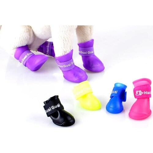 Pet Shoes Outdoor Silicone Soft Rubber Rain Non Slip Waterproof Dog Shoes Pet Product Dog Rain Boots Cat Shoes 4pcs S/M/L