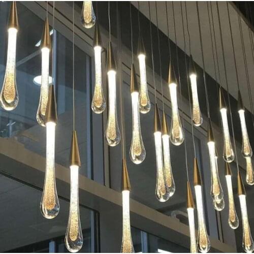 Great-JUNAMT Raindrop Chandelier Decorative Stair Ceiling Light Waterdrop Crystal Light Fixture Kitchen Island Hotel Hall Living
