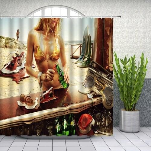 Landscape Shower Curtains Summer Beach Bikini Beauty Surf Seaside Scenery Bathroom Decor Home Bath Waterproof Polyester Curtain