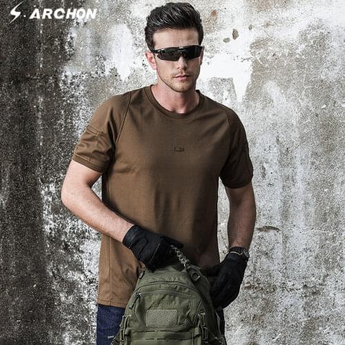 S.ARCHON Summer Tactical T-Shirt Men Short Cotton Sleeve Military ArmyT-Shirt Casual Breathable Fitness Elastic Combat T Shirts