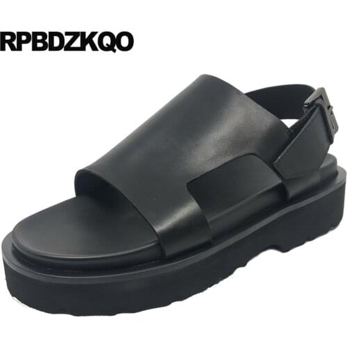 Black fashion casual strap sandals outdoor native summer genuine leather platform designer shoes men high quality breathable