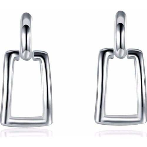 Free Shipping Best selling 925 sterling silver butterfly buckle fashion geometric square earrings womens creative jewelry