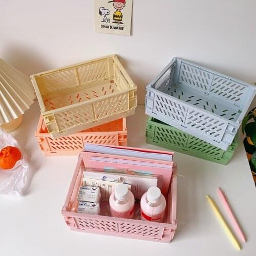 Ins Foldable Plastic Storage Box Student Desktop Organize Hand Account Tape Stationery Skin Care Product Storage Basket