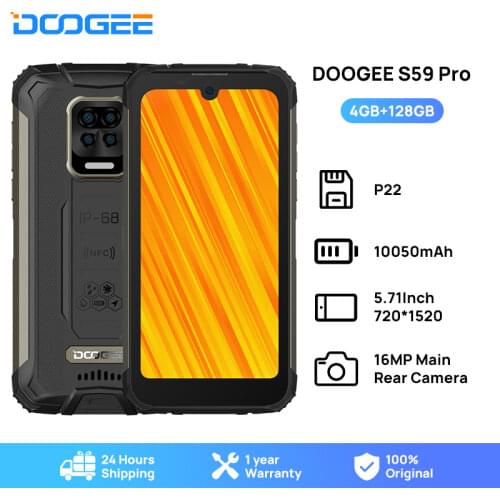 DOOGEE S59 Pro Smartphone 10050mAh Super Battery IP68/IP69K 4+128GB NFC Rugged Cell phone 2W Loud Volume Speaker Cellphones