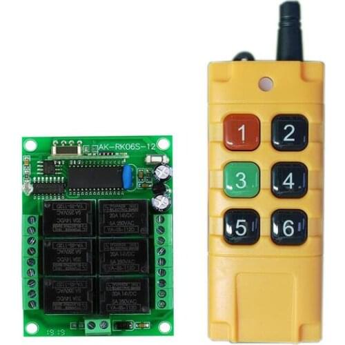 Universal 433mhz DC 12V 6 channel RF Wireless radio Remote Control switch system Receiver Transmitter lighting power on