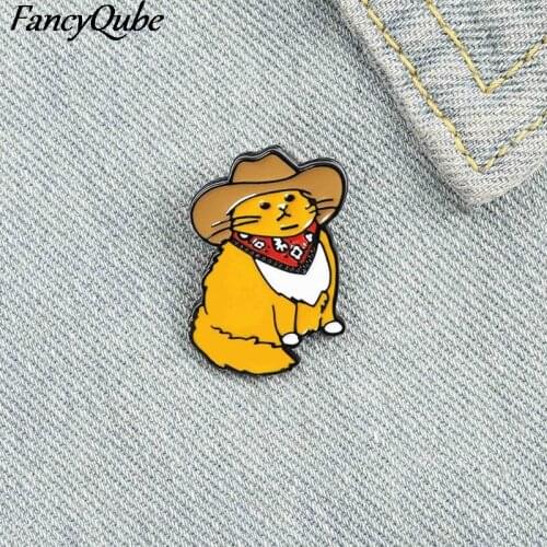 Cowboy Cats Enamel Pin Custom Funny Animal Hat Brooches Shirt Lapel Bag Cute Badge Cartoon Kitten Jewelry Gift for Friends