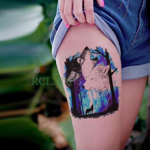 Waterproof Temporary Tattoo Sticker Howl of wolves Forest Rose Flower Fake Tatto Flash Tatoo Body art back for Women Men girl