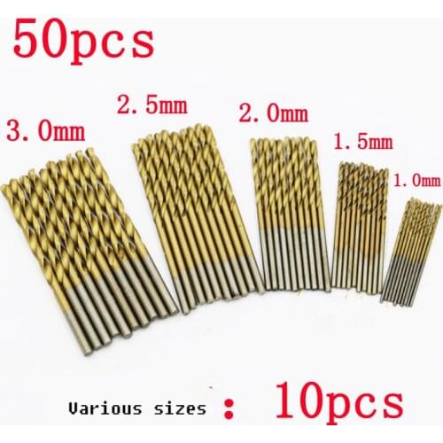High speed steel titanium-titanium twist drill / straight shank drill hand drill 50PC drill bit 1.0-3.0mm round handle