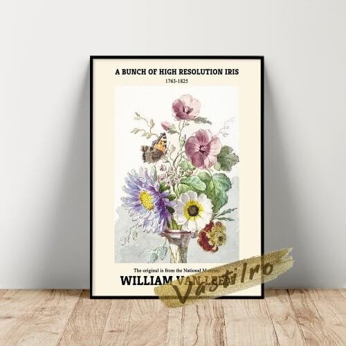 William Van Leen Museum Exhibition Poster, William Bouquet Of Flowers With A Butterfly Oil Painting, Vintage Plant Wall Stickers