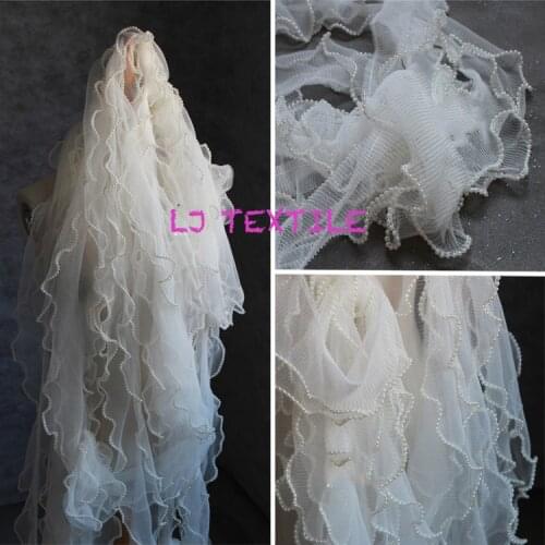 Pearl pleated edge wave stereo net yarn lace fabric texture Wedding dresses diy designer fold accessories