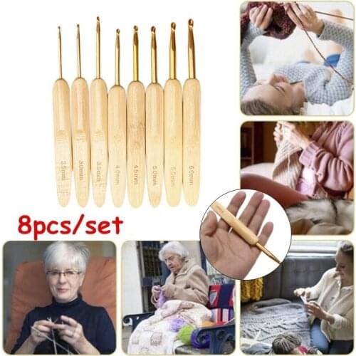 1 set Bamboo Crochet Hooks Set Needles Knitting Handle Weave Yarn Sewing Tools