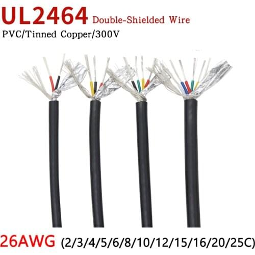 1M 26AWG UL2464 Shielded Wire 2 3 4 5 6 8 10 12 15 16 20 25 Cores PVC Insulated Channel Audio Headphone Copper Signal Wire