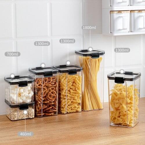 4pcs/set Transparent Sealed Storage Box Kitchen Food Grain Containers Square Nut Snack Storage Tank Airtight Pantry