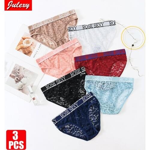 3pcs/pack Julexy Sexy Lace Hollow Out Women Underwear Transpareant Fashion Letter Printed M L XL Panties Ladies Briefs