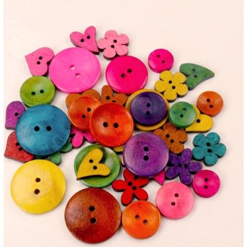 30pcs Colorful Mixed 2 Hole Cute Mini Buttons Sewing Round Heart shape star shape Decor Card Making DIY Lovely Home Decor Tools