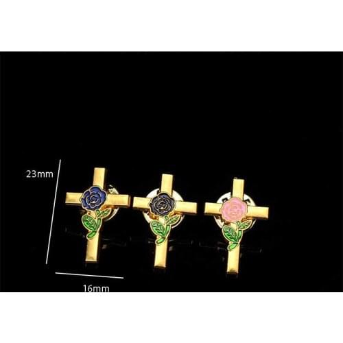 5 pieces / new brooch jesus cross color enamel brooch metal catholic rose flower brooch collar pin used for jewelry on clothes