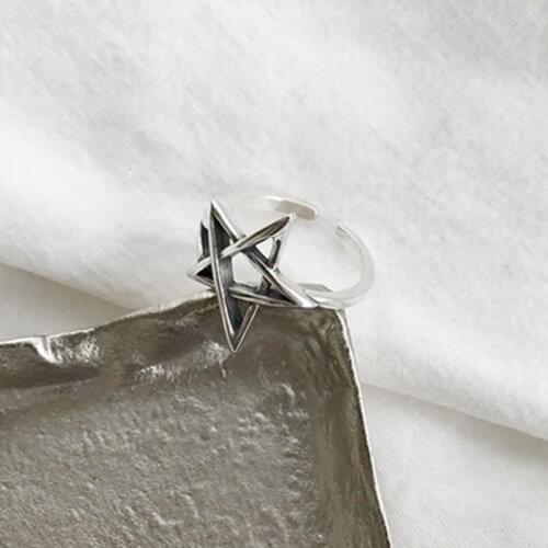 925 Sterling Silver Exaggerated Geometric Pentagram Rings For Women Party Jewelry Adjustable Antique Star Finger Ring Anillos