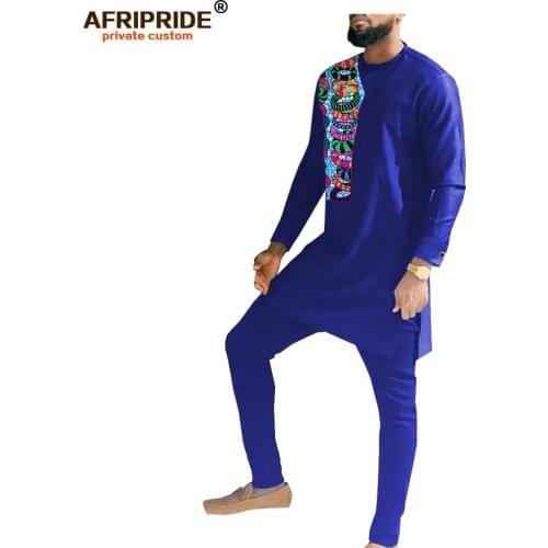 African Men Clothes Dashiki Outfits Print Shirt Suit Tribal Wear Tracksuit Bazin Riche Plus Size 2 Piece Set AFRIPRIDE A20C002M